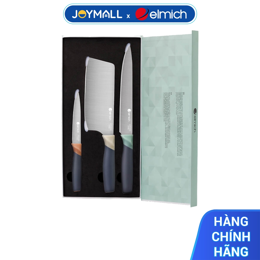 Bộ dao inox 3 món đóng hộp Elmich EL8410, Hàng chính hãng, cán dao chống trượt, chống ăn mòn tốt - JoyMall - Kích thước EL8410