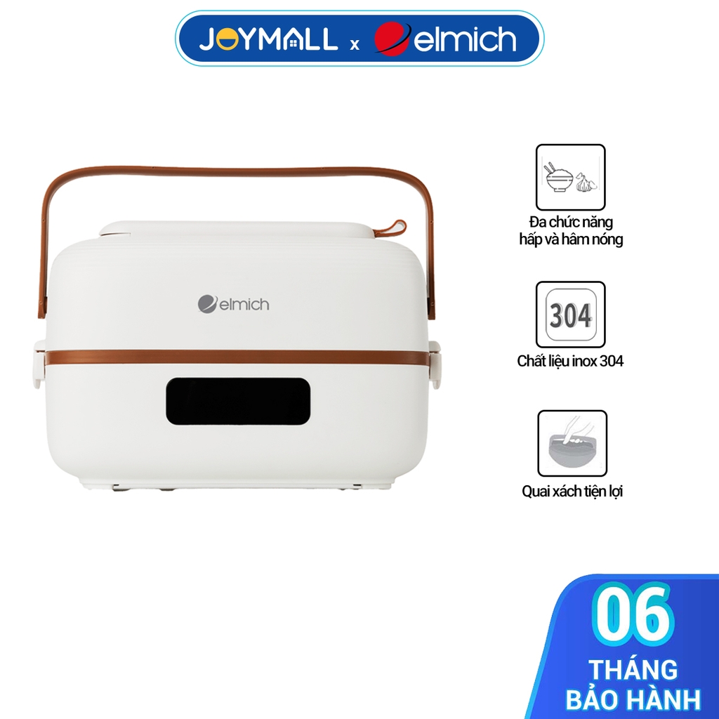 Hộp cơm cắm điện Elmich 1.2L ELE-8514, Hàng chính hãng, 2 tầng 3 ngăn, ngăn riêng đựng muỗng đũa - JoyMall
