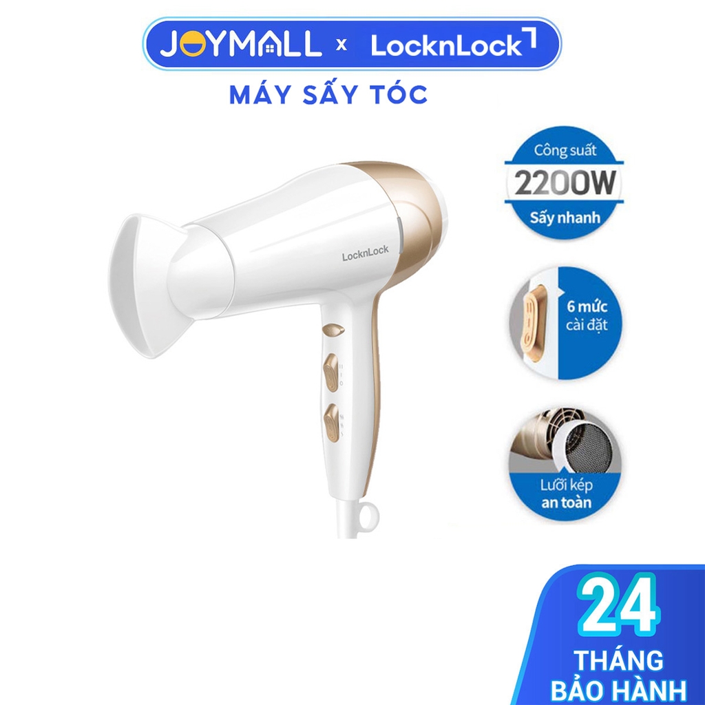 Máy sấy tóc Lock&Lock ENA136WHT - Hàng chính hãng, bảo hành 24 tháng, sấy nóng lạnh, 3 mức chỉnh nhiệt - JoyMall