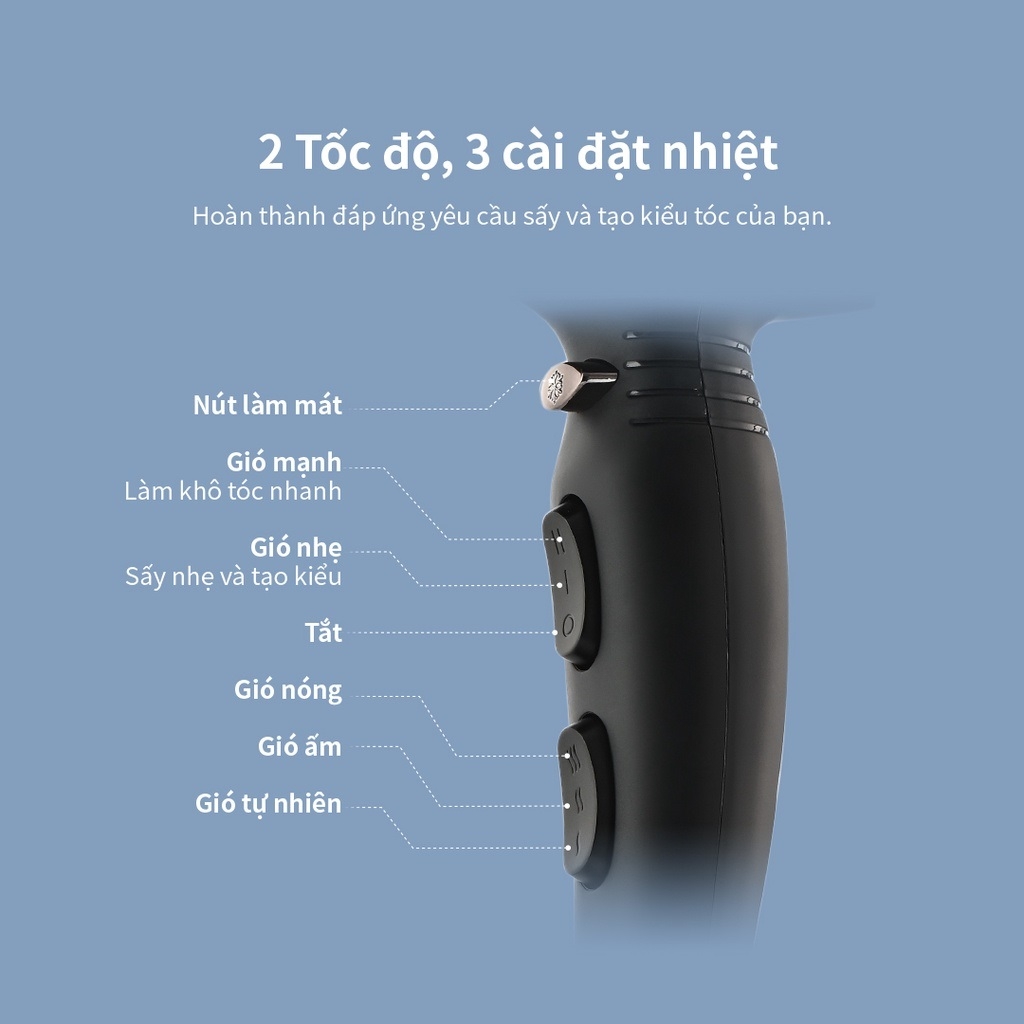 Máy sấy tóc Lock&Lock ENA146BLK - Hàng chính hãng, chế độ nóng lạnh, kèm đầu dẹp tạo kiểu - JoyMall