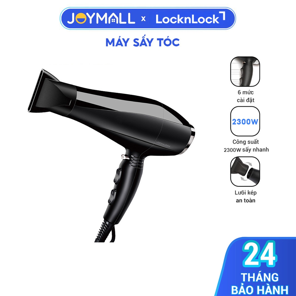 Máy sấy tóc Lock&Lock ENA146BLK - Hàng chính hãng, chế độ nóng lạnh, kèm đầu dẹp tạo kiểu - JoyMall