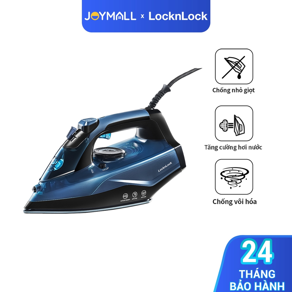 Bàn ủi hơi nước LocknLock ENI362BLU - Hàng chính hãng, tăng cường hơi nước, tự làm sạch, chống nhỏ giọt - JoyMall