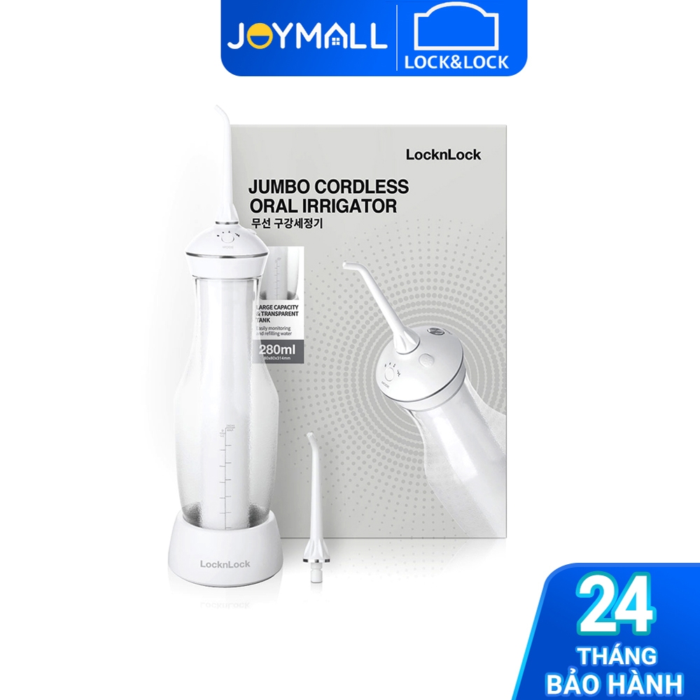 Máy tăm nước không dây LocknLock ENR126WHT - Hàng chính hãng, dung tích 280ml, làm sạch lỗ siêu nhỏ 0,6mm - JoyMall