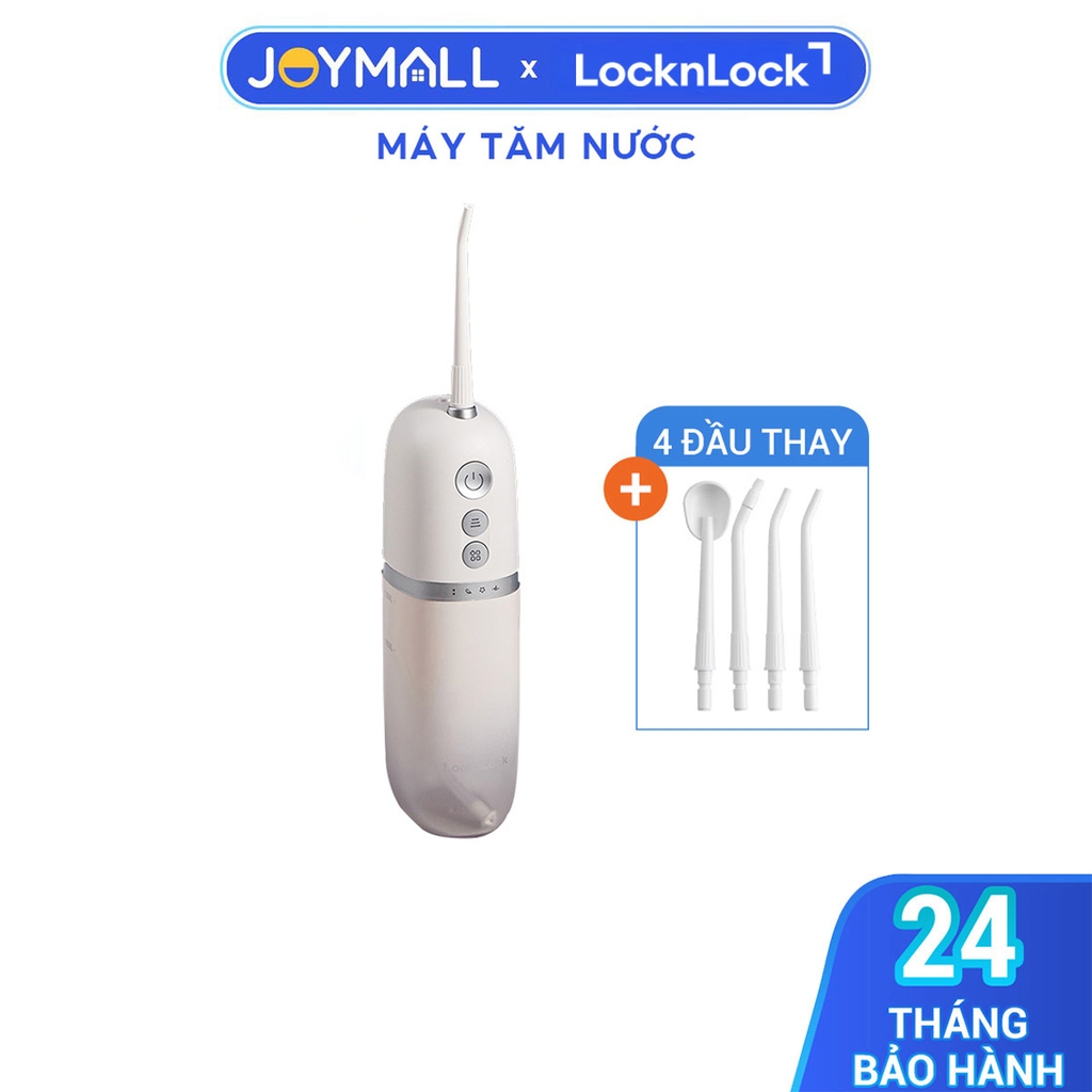 Máy tăm nước không dây LocknLock ENR146WHT - Hàng chính hãng, dung tích 190ml, 4 chế độ vệ sinh, 3 loại đầu tăm - JoyMall