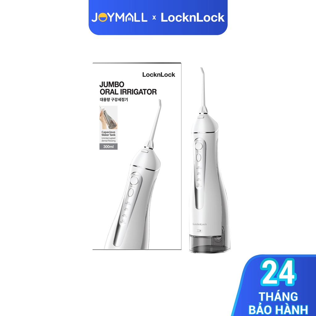 Máy tăm nước không dây LocknLock ENR166GRY - Hàng chính hãng, dung tích 300ml, 4 chế độ vệ sinh, pin xài 20 ngày - JoyMall