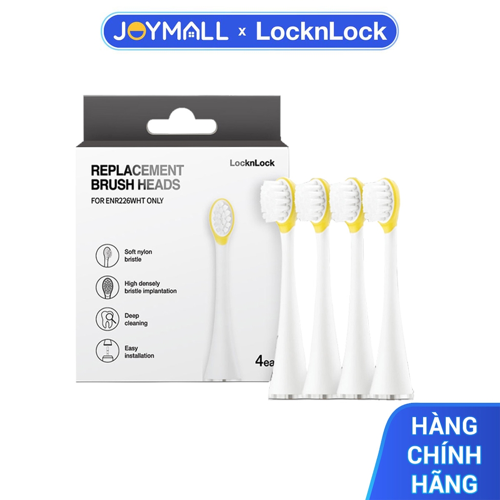 Bộ 4 đầu bàn chải điện cho bé Lock&Lock ENR226WHT-RB - Hàng chính hãng, lông chải mềm - JoyMall