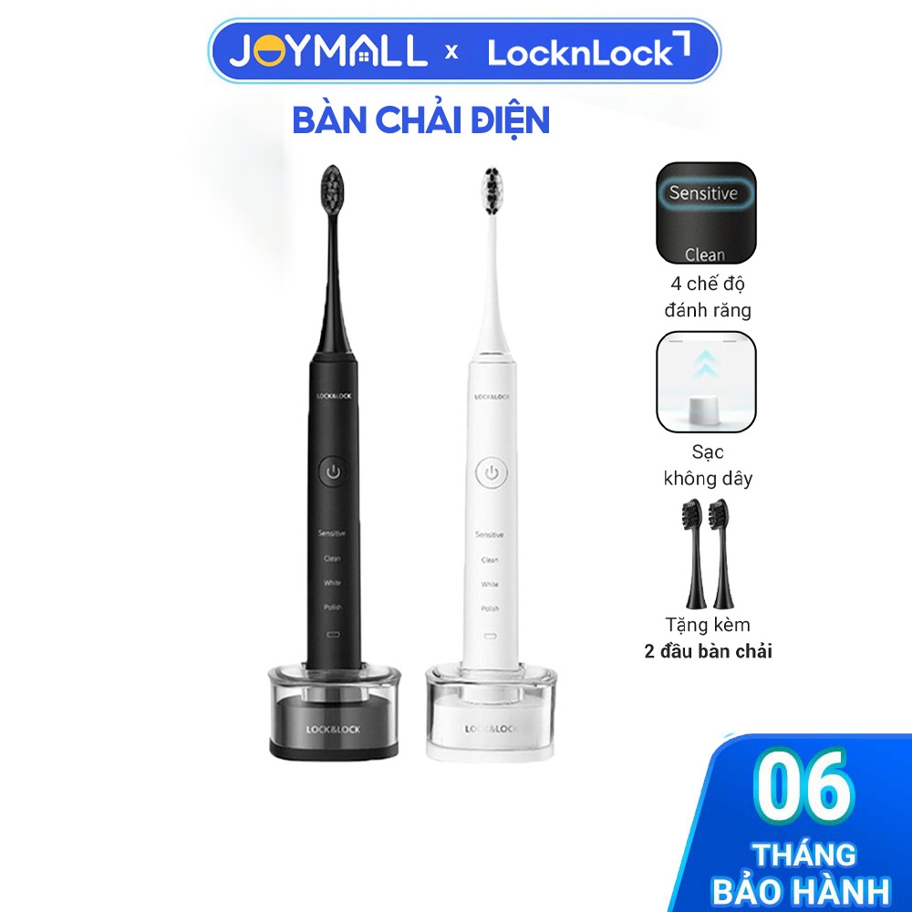 Bàn chải điện Lock&Lock ENR346 sạc không dây, chống nước, đèn led thông minh - Hàng chính hãng tặng 2 đầu chải - JoyMall