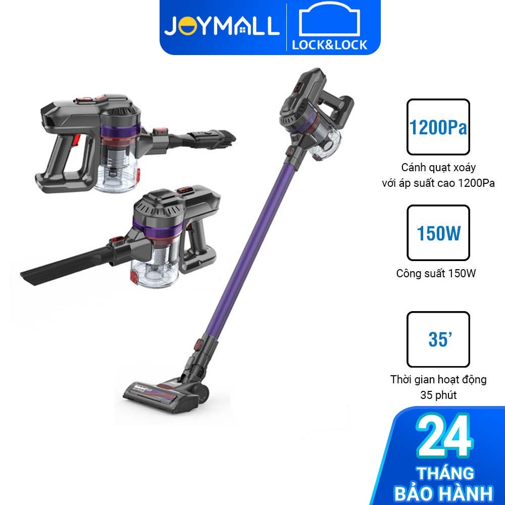 Máy hút bụi Lock&Lock cầm tay không dây ENV151 - Hàng chính hãng, dùng pin sạc, hút trong nhà và xe ô tô - JoyMall