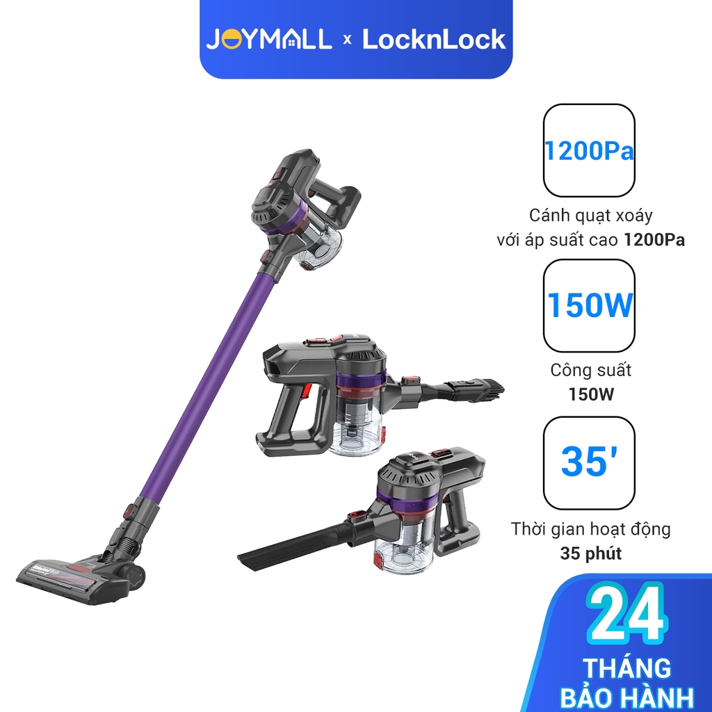 Máy hút bụi Lock&Lock cầm tay không dây ENV151 - Hàng chính hãng, dùng pin sạc, hút trong nhà và xe ô tô - JoyMall