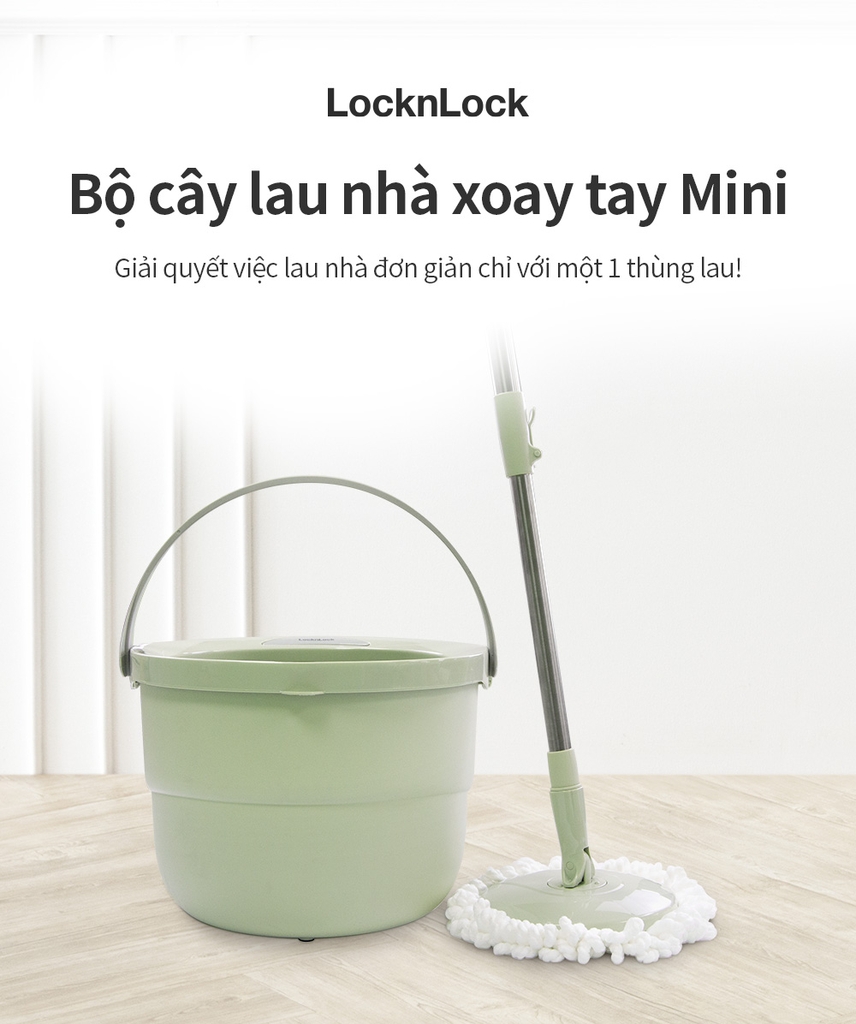 Bộ cây lau nhà LocknLock ETM498MITS2 SPIN MOP - Hàng chính hàng, xoay 360 độ và tặng kèm 3 bông lau - JoyMall