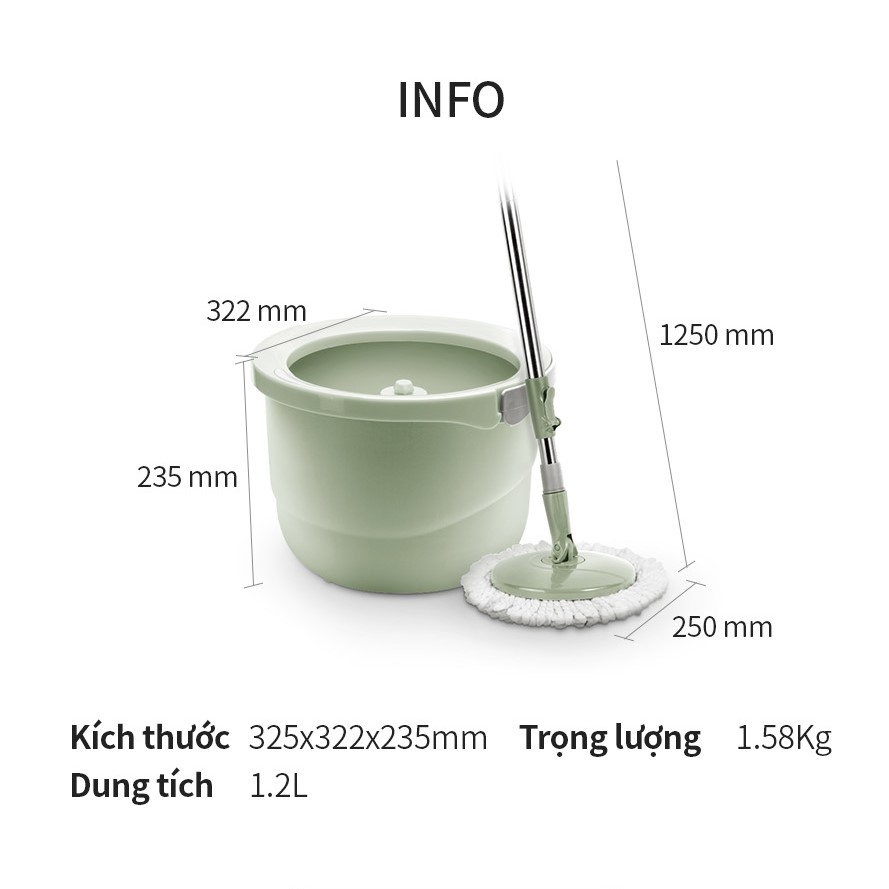 Bộ cây lau nhà LocknLock ETM498MITS2 SPIN MOP - Hàng chính hàng, xoay 360 độ và tặng kèm 3 bông lau - JoyMall