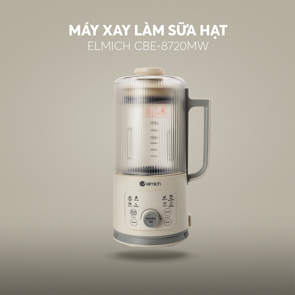 Máy làm sữa hạt Elmich CBE-8720PG, Hàng chính hãng, hộp giảm tiếng ồn, cối thuỷ tinh, điều khiển nút vặn - JoyMall