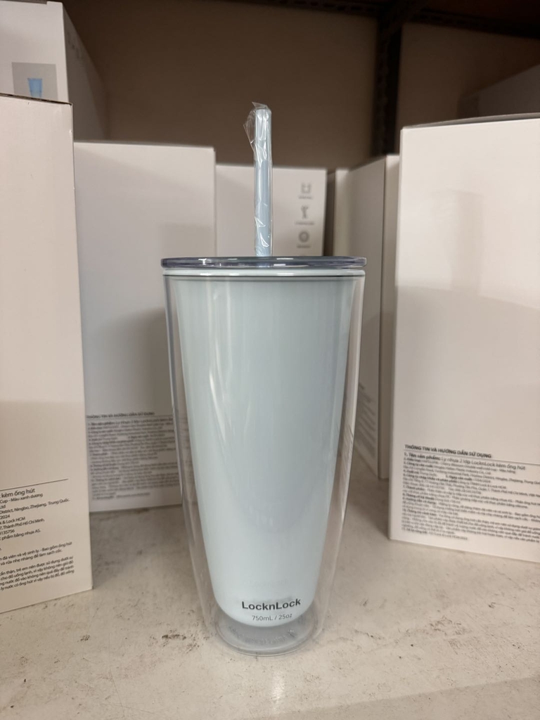 Ly nhựa 2 lớp LocknLock HAP507, HAP509 750ml - Hàng chính hãng, có ống hút,có nắp đậy - JoyMall