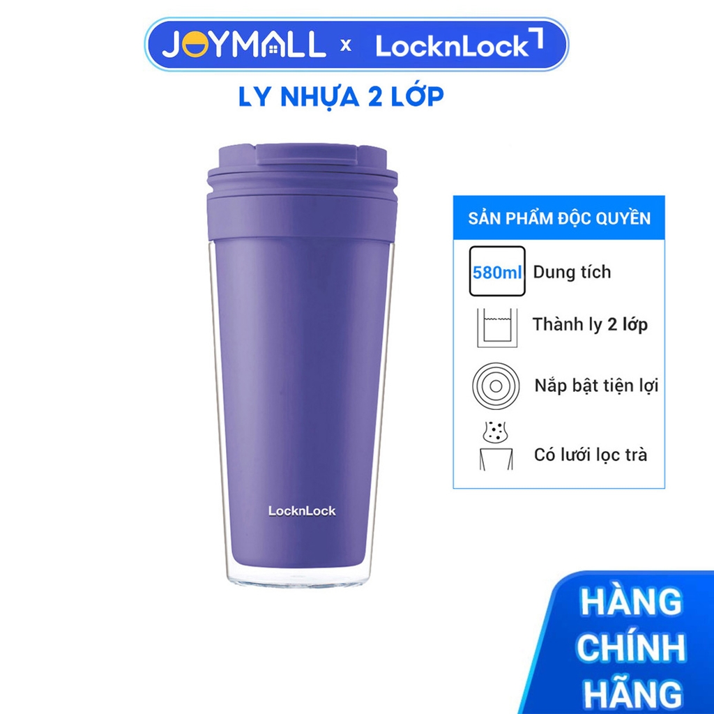 (Độc quyền JoyMall) Ly nhựa LocknLock 2 lớp HAP519BLU 580ml màu xanh - Hàng chính hãng nắp bật có lưới lọc trà