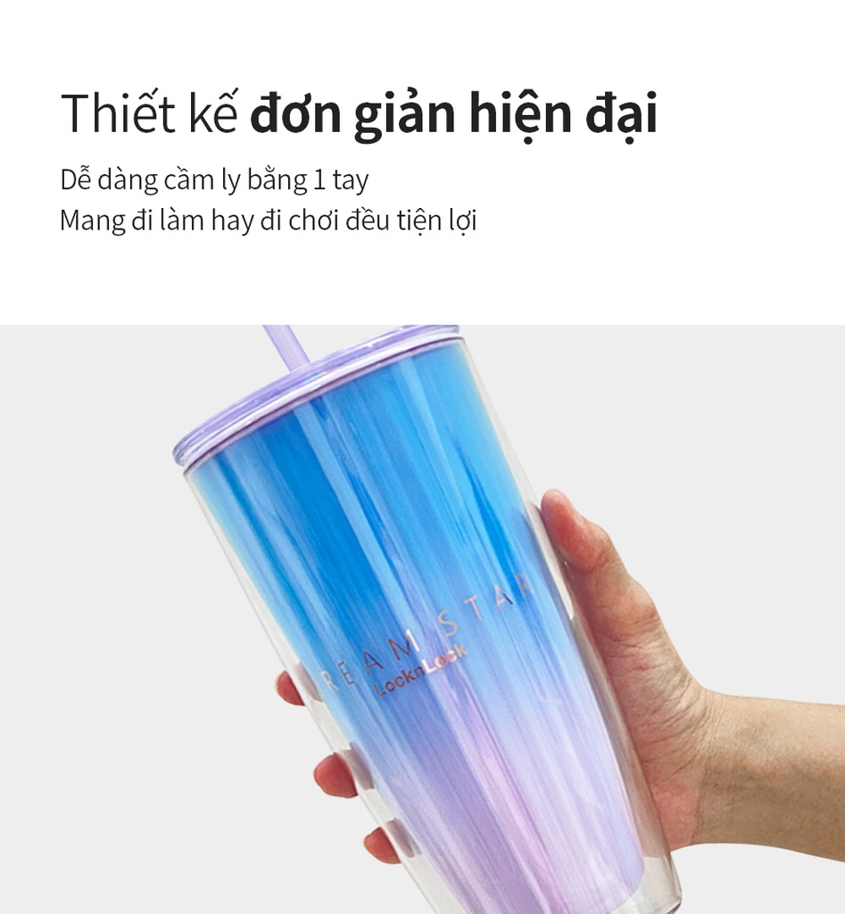 Ly nhựa LocknLock 2 lớp 750ml HAP522 - Hàng chính hãng kèm ống hút cọ rửa, cách nhiệt tốt, miệng rộng - JoyMall