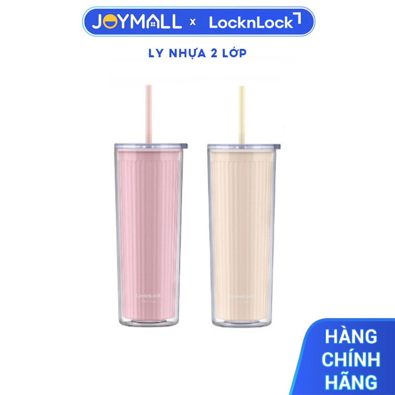 Ly nhựa 2 lớp LocknLock Double Wall Cold Cup 720ml HAP528, Hàng chính hãng, thân cao, dễ cầm nắm, kèm ống hút - JoyMall