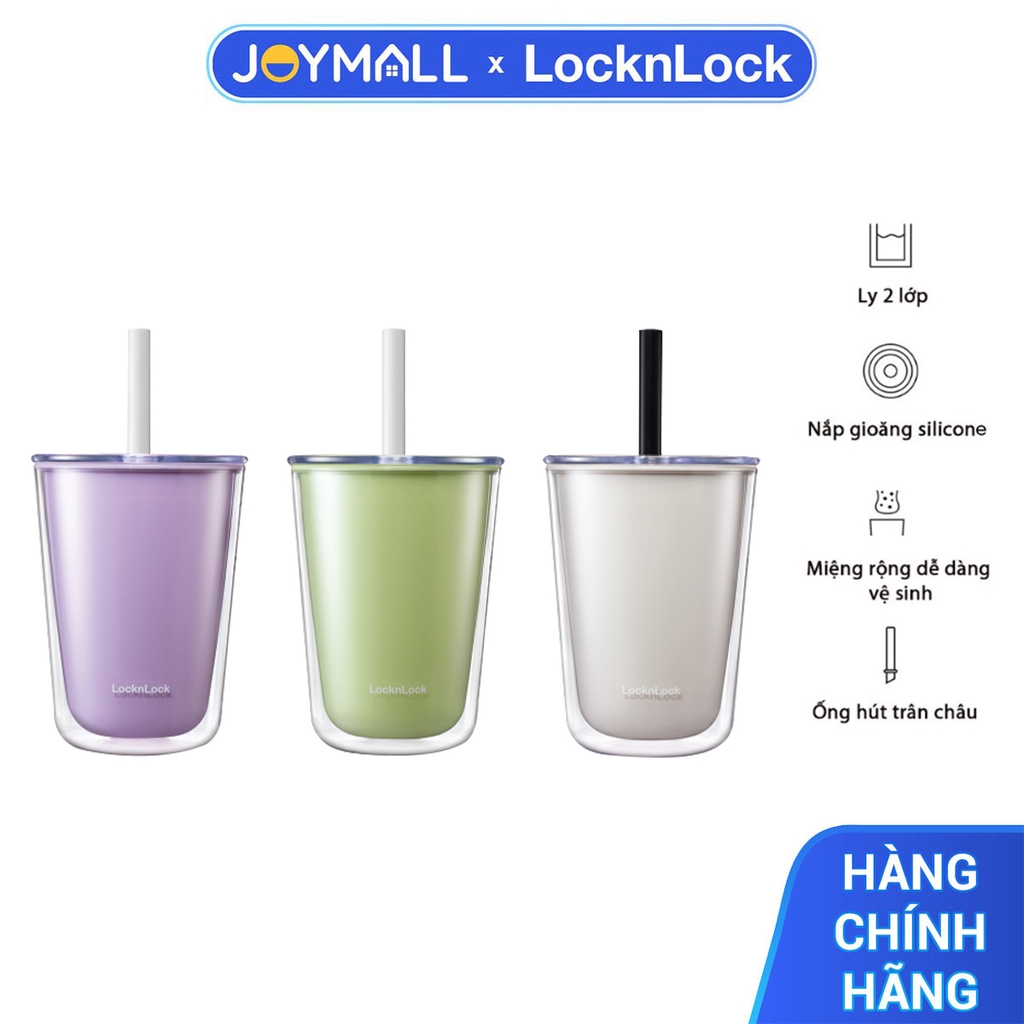 Ly nhựa 2 lớp LocknLock Bubble Tea Cold Cup HAP529 720ml, Hàng chính hãng, kèm ống hút trân châu - JoyMall