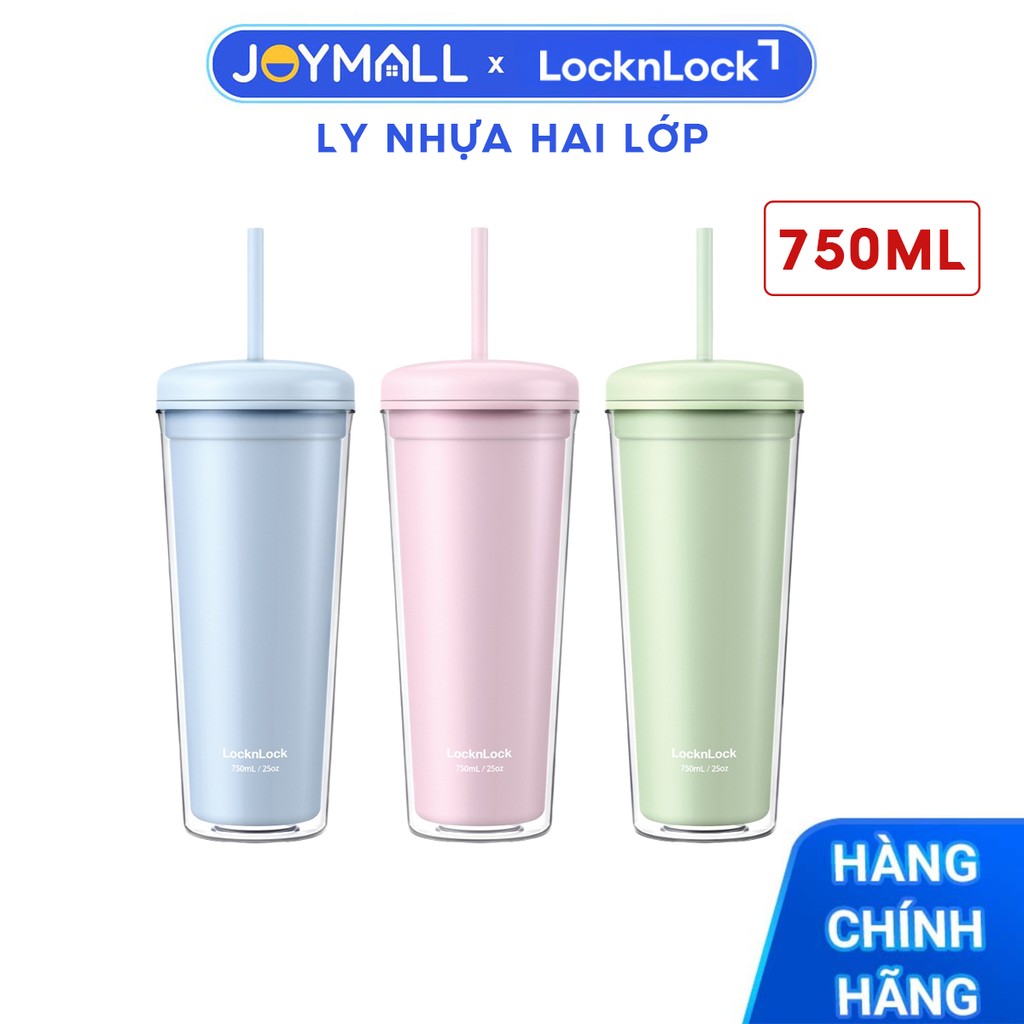 Ly Nhựa 2 Lớp LocknLock Kèm Ống Hút Macaron Double Wall 750ml HAP533, Hàng Chính Hãng - JoyMall