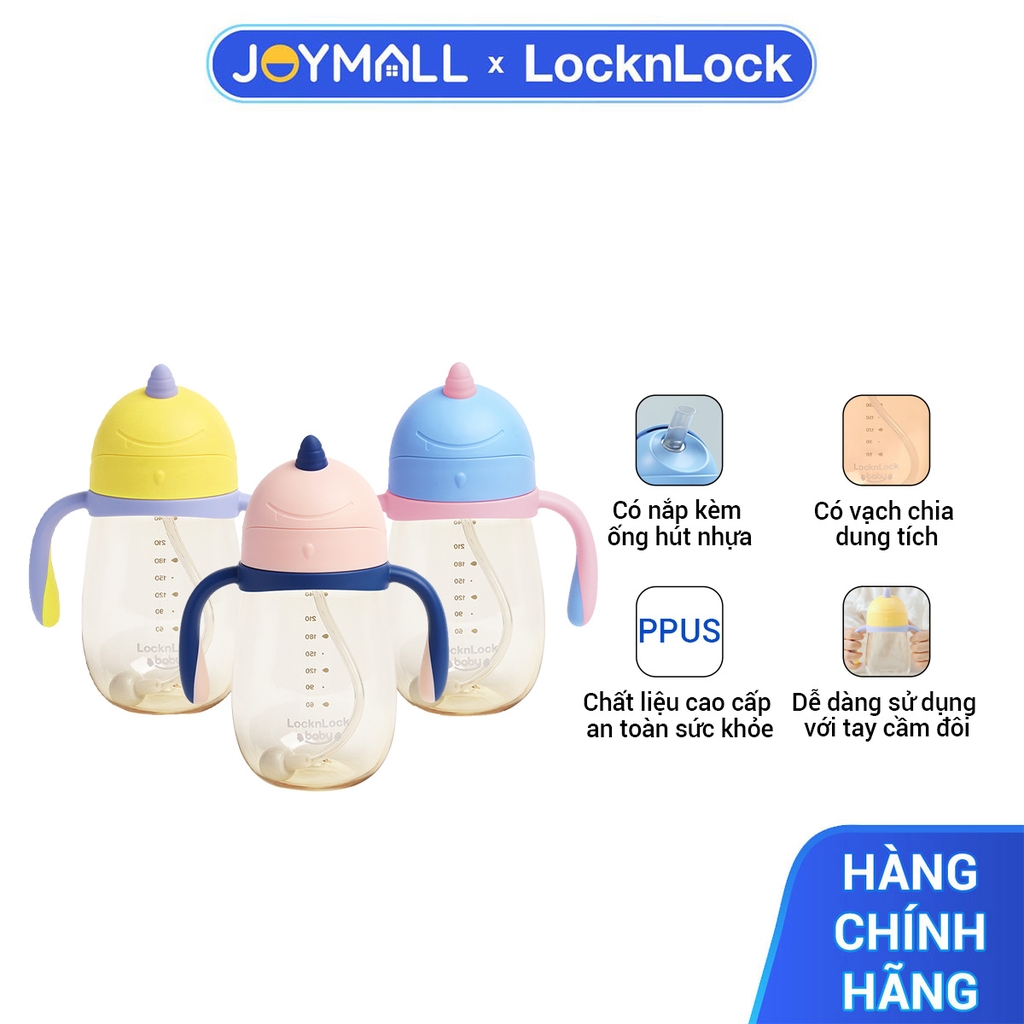 Bình nước nhựa LocknLock 330ml HAP911 Unicorn Kids, Hàng chính hãng, kèm ống hút silicone, tay cầm,họa tiết xinh-JoyMall