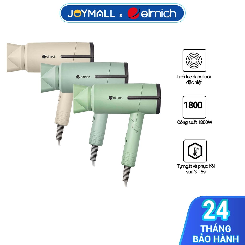 Máy sấy tóc Elmich HDE1823, Hàng chính hãng, chế độ tự ngắt và phục hồi 3 đến 5 giây, tay cầm xoay gập - JoyMall