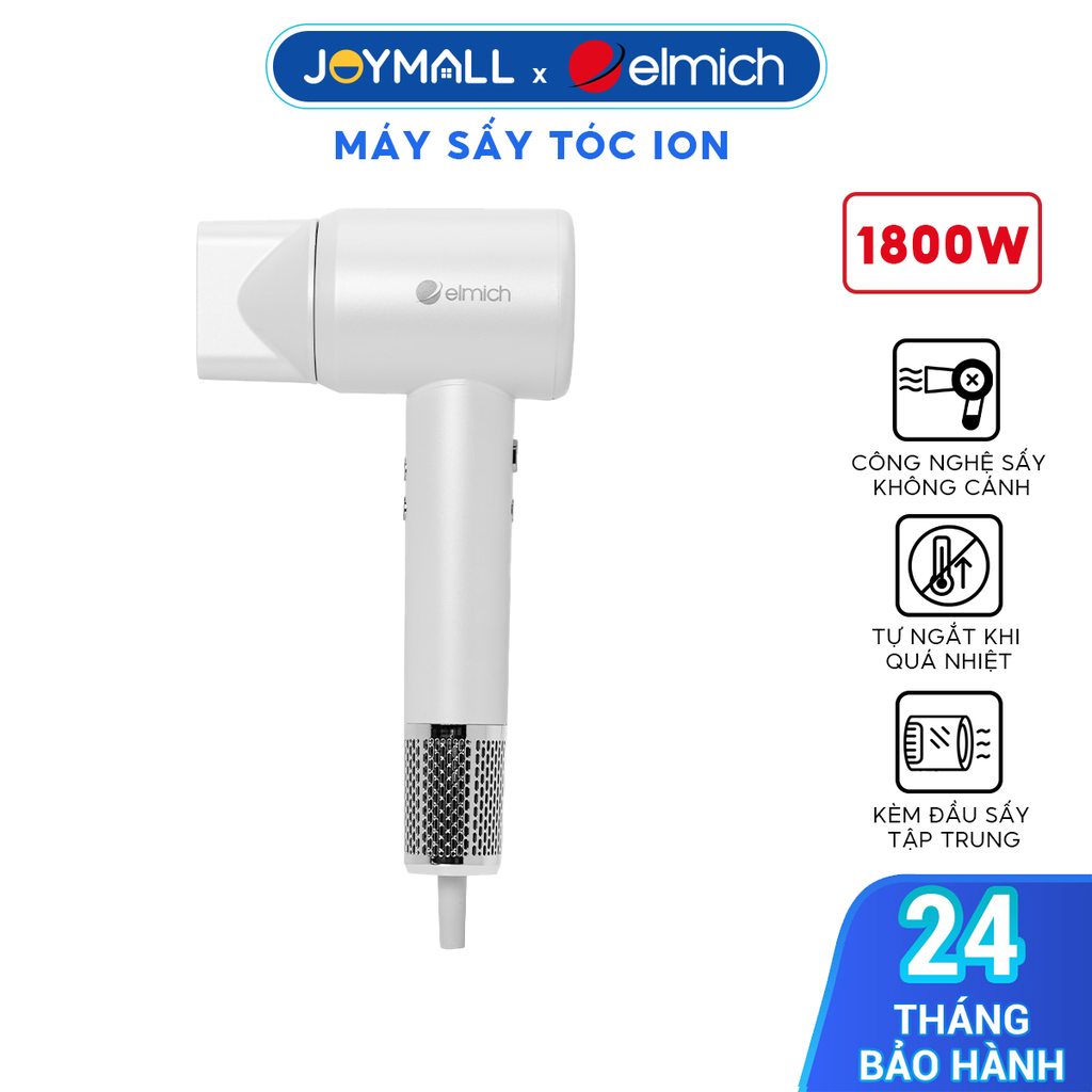 Máy Sấy Tóc Ion Elmich HDE8593, Hàng Chính Hãng, Công Nghệ Sấy Không Cánh, Kèm Đầu Sấy - JoyMall