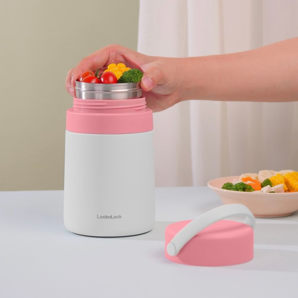 Hộp cơm giữ nhiệt Lock&Lock LHC8042 700ml - Hàng chính hãng, 2 ngăn kèm muỗng inox, có thể ủ cháo cho bé - JoyMall