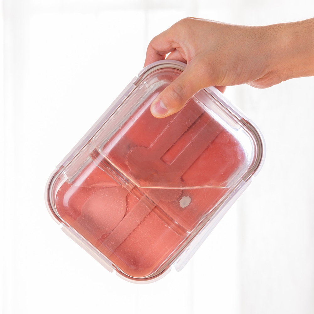 Hộp cơm thủy tinh LocknLock chia ngăn kèm muỗng đũa LLG991CL 930ml - Hàng chính hãng, dùng được lò vi sóng - JoyMall