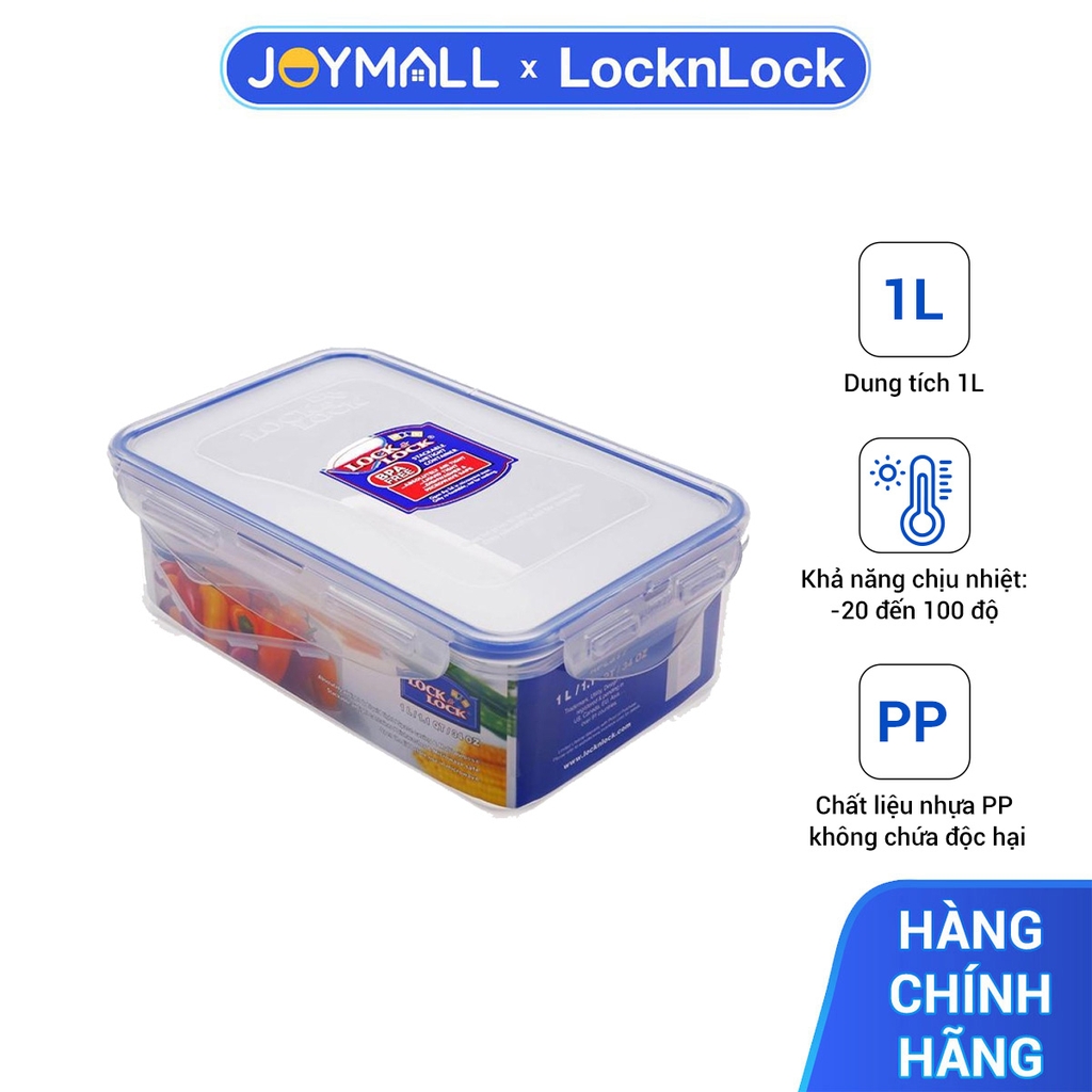 Hộp nhựa bảo quản thực phẩm 1L Lock&Lock Classic HPL817, Hàng chính hãng, nắp gài viền silicone kín, an toàn - JoyMall