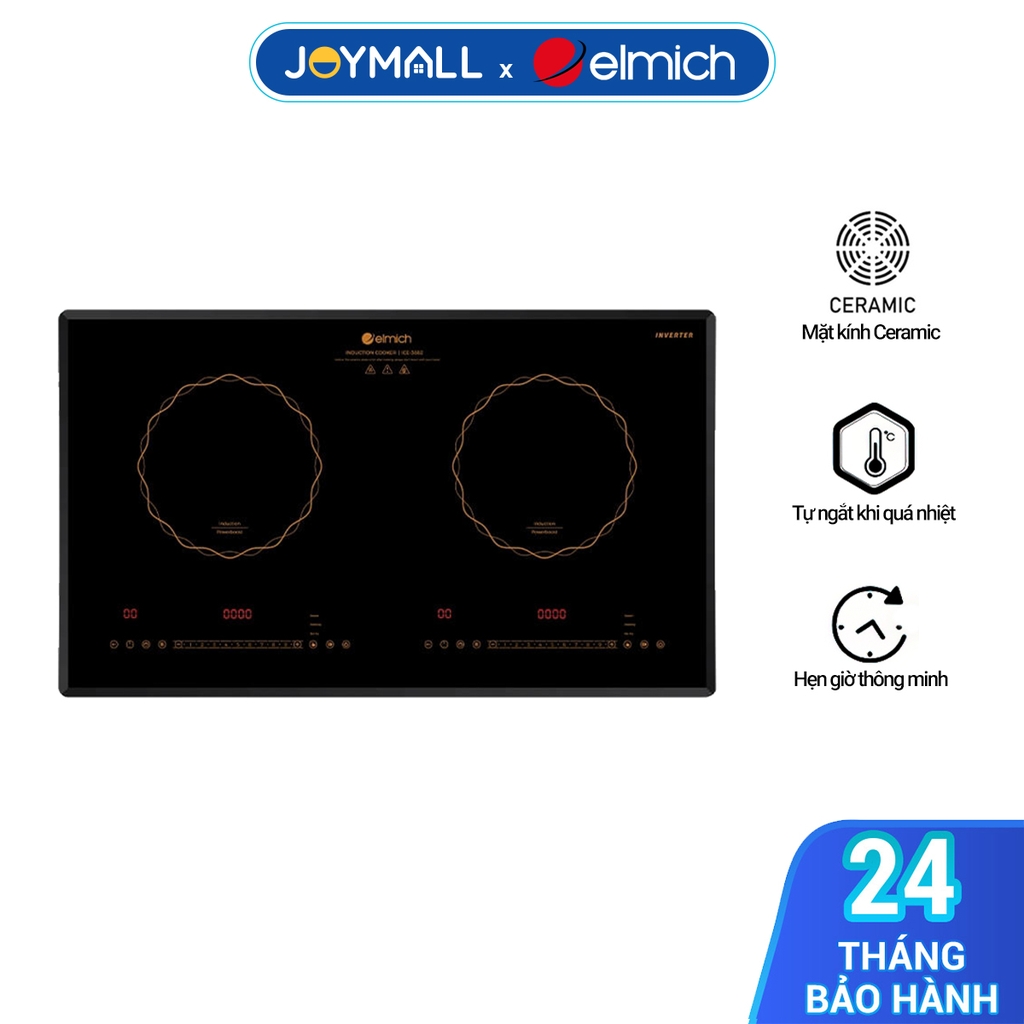 Bếp từ đôi Elmich ICE-3882 2000W, Hàng chính hãng, mặt kính Ceramic, tự động ngắt bếp, chống tràn - JoyMall