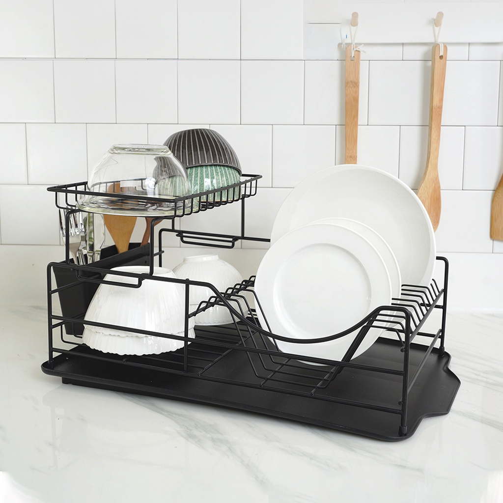 Kệ Chén Dĩa 2 Tầng Dish Rack Lock&Lock LDR206BLK - Chính Hãng, Dễ Lắp Đặt, Khay Thoát Nước Dễ Dàng Tháo Rời - JoyMall