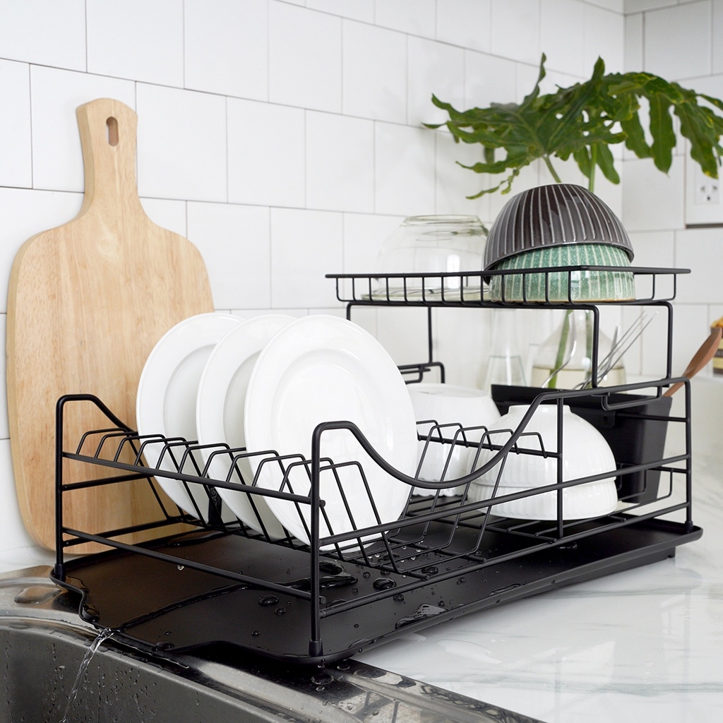 Kệ Chén Dĩa 2 Tầng Dish Rack Lock&Lock LDR206BLK - Chính Hãng, Dễ Lắp Đặt, Khay Thoát Nước Dễ Dàng Tháo Rời - JoyMall