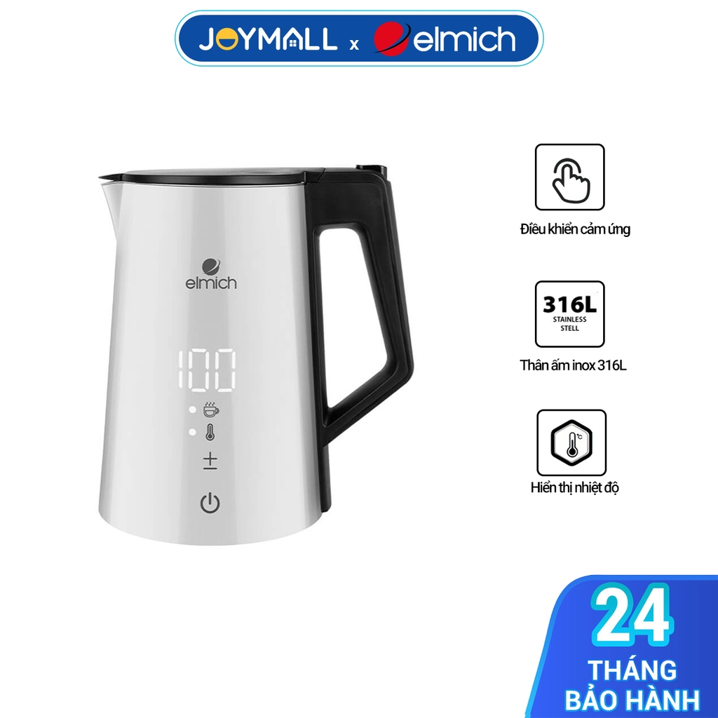 Ấm đun siêu tốc Elmich 1,7L KEE-3856, Hàng chính hãng, 5 mức độ nhiệt, điều khiển cảm ứng, hiển thị nhiệt độ - JoyMall