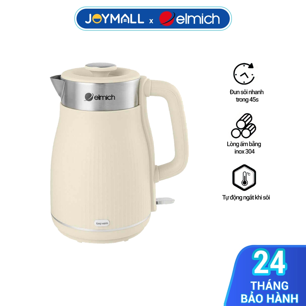 Ấm siêu tốc Elmich KEE-8457 1.8L, Hàng chính hãng, Nước sôi nhanh 45s, Thiết kế Vintage, Công nghệ Strix - JoyMall