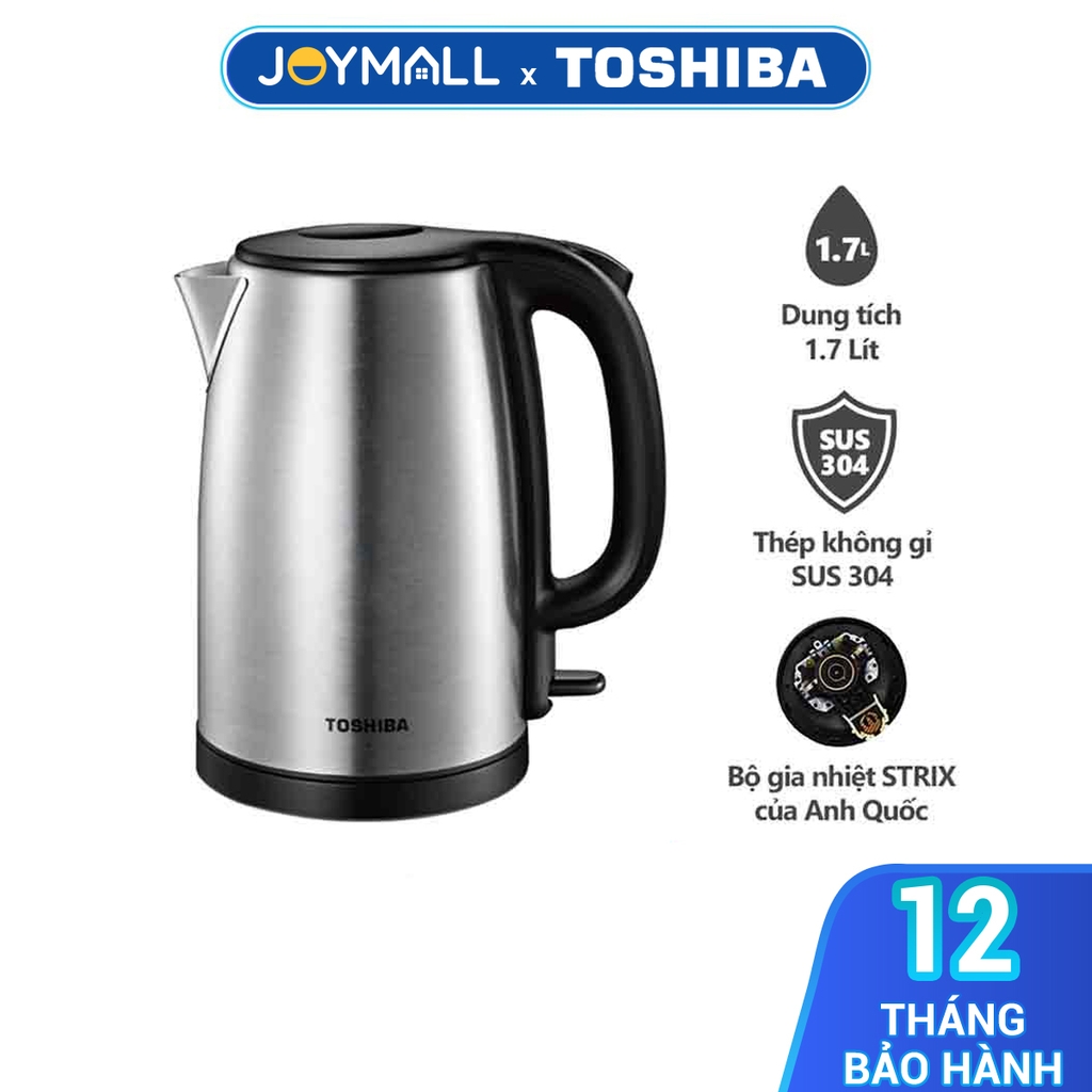 Ấm đun siêu tốc Toshiba KT-17SH2NV 1.7L, Inox 304 - Hàng chính hãng, bộ điều khiển strix - JoyMall