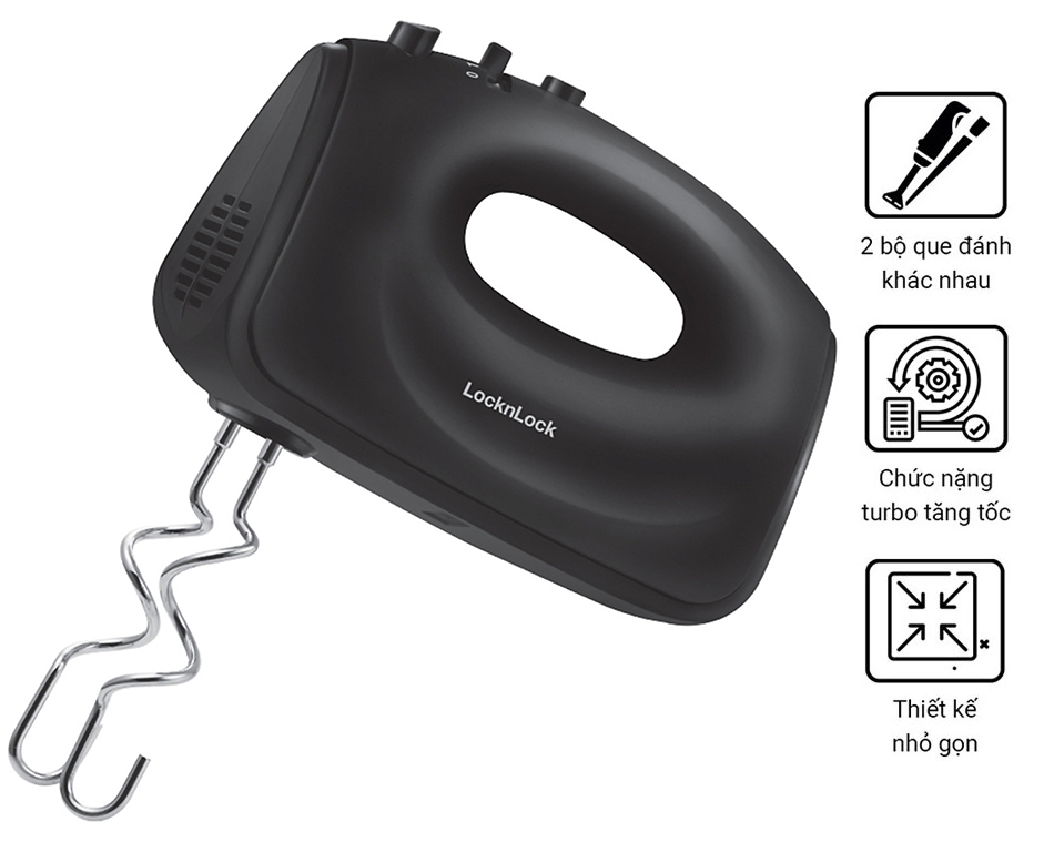 Máy đánh trứng LocknLock EJM501 300W - Hàng chính hãng, 5 tốc độ tùy chỉnh, 2 bộ que đánh linh hoạt - JoyMall