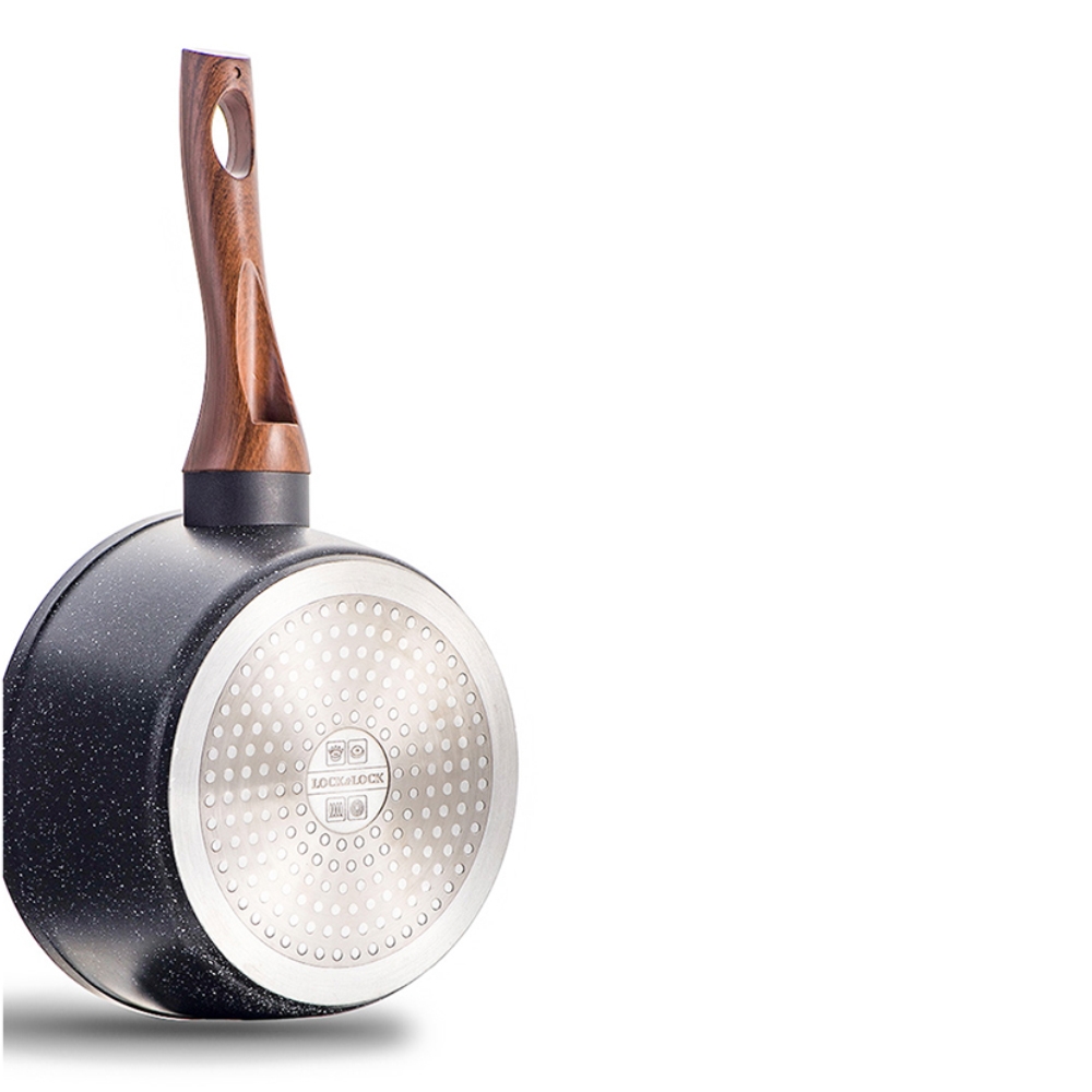 Chảo Nhôm Sâu Lòng Chống Dính Lock&Lock Baum Marble Nắp Thủy Tinh LBU1181 18cm - Dùng bếp từ - Hàng Chính Hãng - JoyMall