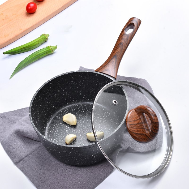 Chảo Nhôm Sâu Lòng Chống Dính Lock&Lock Baum Marble Nắp Thủy Tinh LBU1181 18cm - Dùng bếp từ - Hàng Chính Hãng - JoyMall