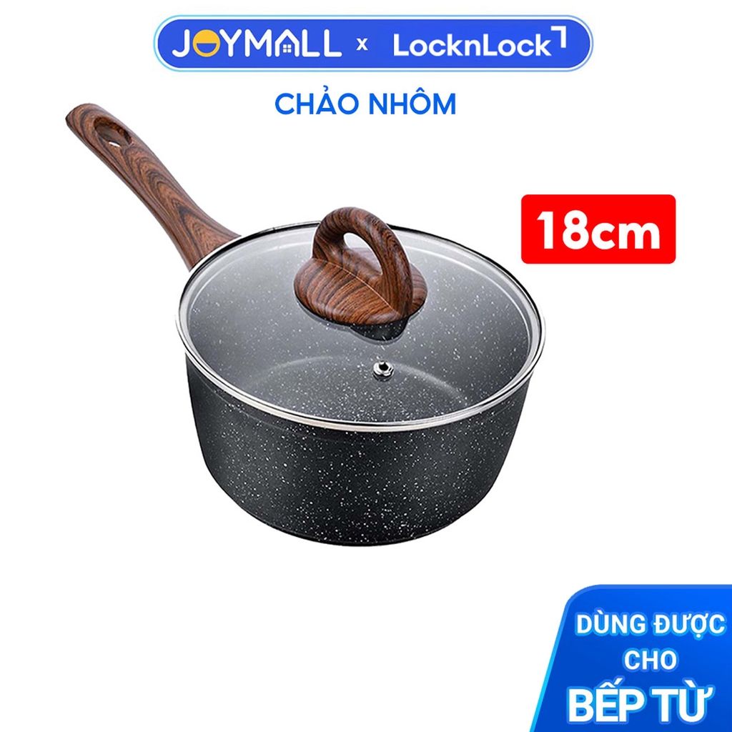 Chảo Nhôm Sâu Lòng Chống Dính Lock&Lock Baum Marble Nắp Thủy Tinh LBU1181 18cm - Dùng bếp từ - Hàng Chính Hãng - JoyMall