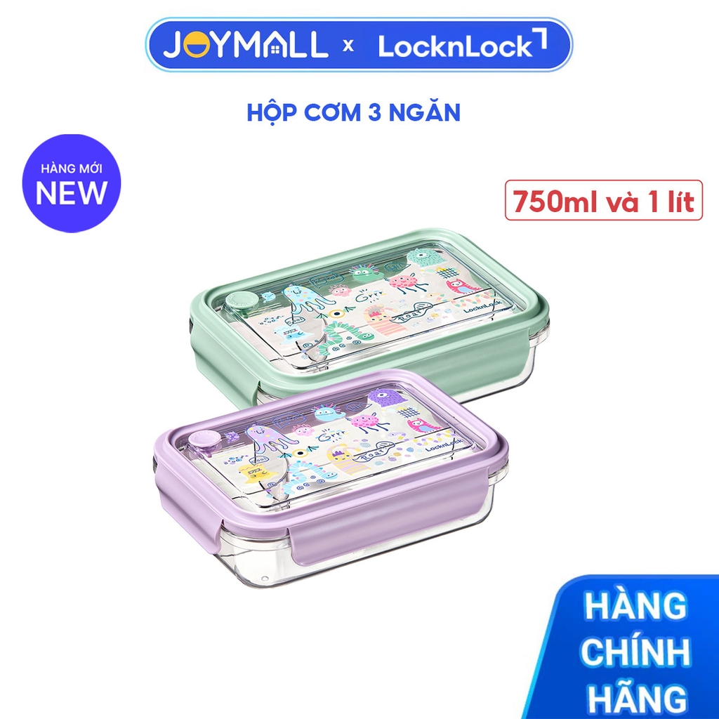 Hộp Cơm 3 Ngăn LocknLock 750ml LCB501 Và 1L LCB502, Hàng Chính Hãng, Chất Liệu PCT - JoyMall