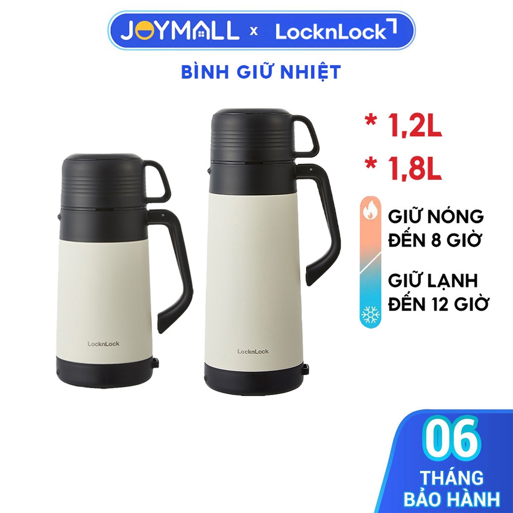 Bình giữ nhiệt Lock&Lock Easy Outdoor Vacuum Bottle LHC1484 1,2L và LHC1485 1,8L - Hàng chính hãng có quai xách, nắp dùng làm cốc nước - JoyMall - 1200ml - Trắng Ngà