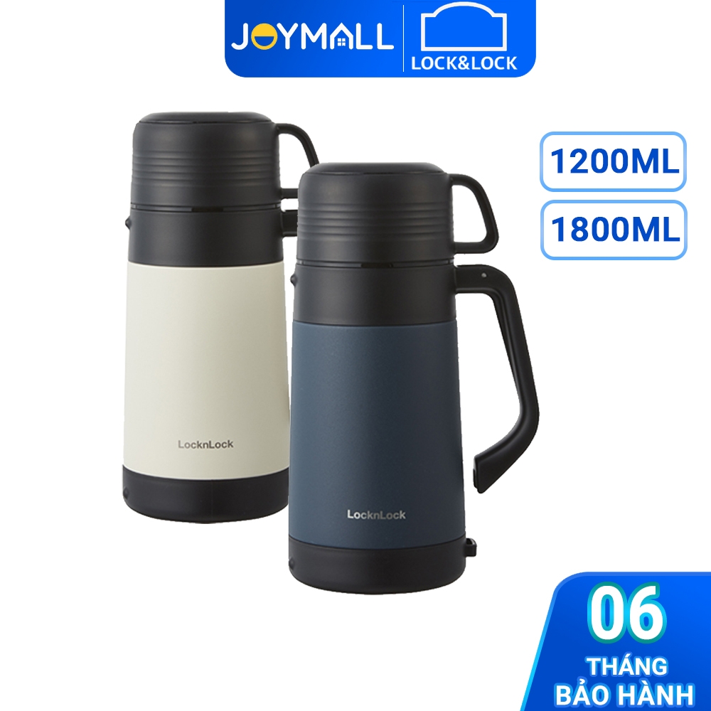 Bình giữ nhiệt Lock&Lock Easy Outdoor Vacuum Bottle LHC1484 1,2L và LHC1485 1,8L - Hàng chính hãng có quai xách, nắp dùng làm cốc nước - JoyMall - 1200ml - Trắng Ngà