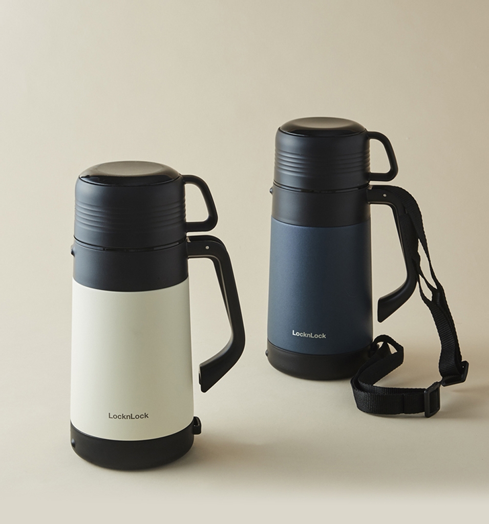 Bình giữ nhiệt Lock&Lock Easy Outdoor Vacuum Bottle LHC1484 1,2L và LHC1485 1,8L - Hàng chính hãng có quai xách, nắp dùng làm cốc nước - JoyMall - 1200ml - Trắng Ngà