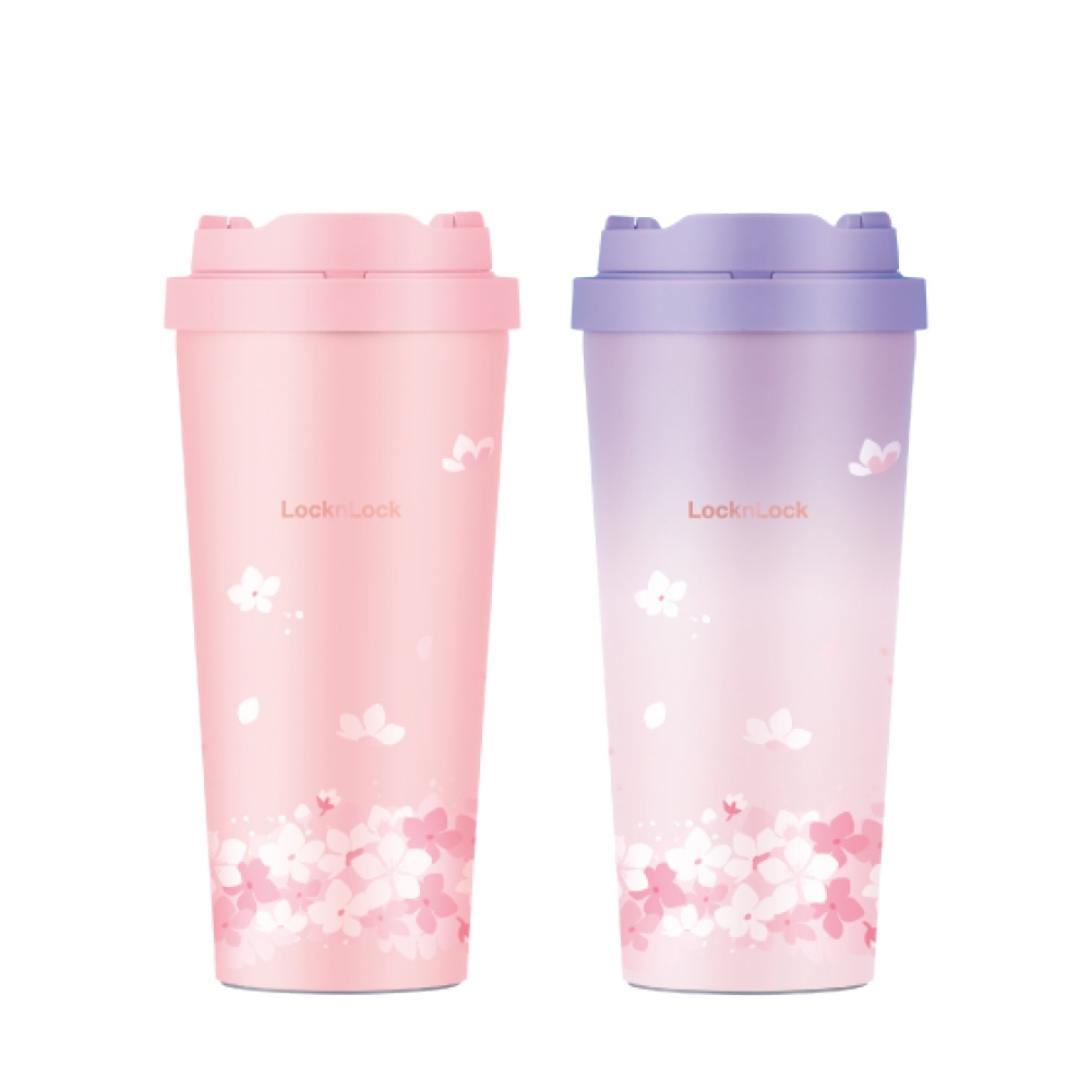 Ly giữ nhiệt LocknLock 550ml LHC3249 Peach Blossom - Hàng chính hãng, mở nắp một chạm, chất liệu thép không gỉ miệng ly rộng - JoyMall