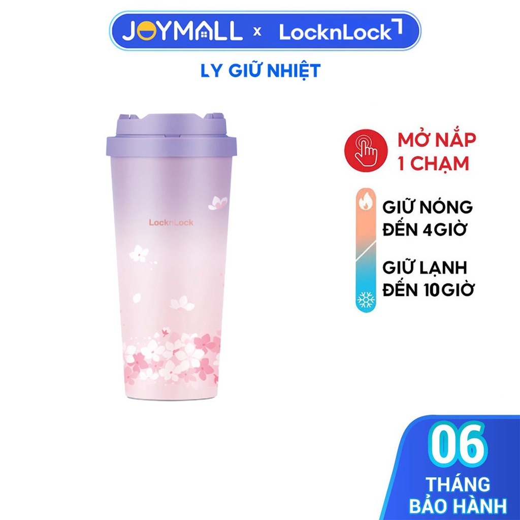 Ly giữ nhiệt LocknLock 550ml LHC3249 Hoa anh đào - Hàng chính hãng mở nắp 1 chạm, chất liệu thép không gỉ- JoyMall