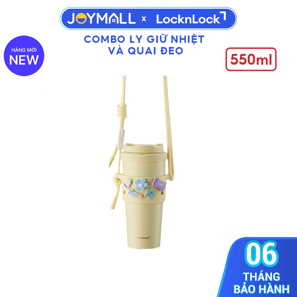 Combo Ly giữ nhiệt & Quai đeo silicone LocknLock LHC3249YELS01 Energetic Tumbler x TLL076 Silicone Sleeve set VÀNG