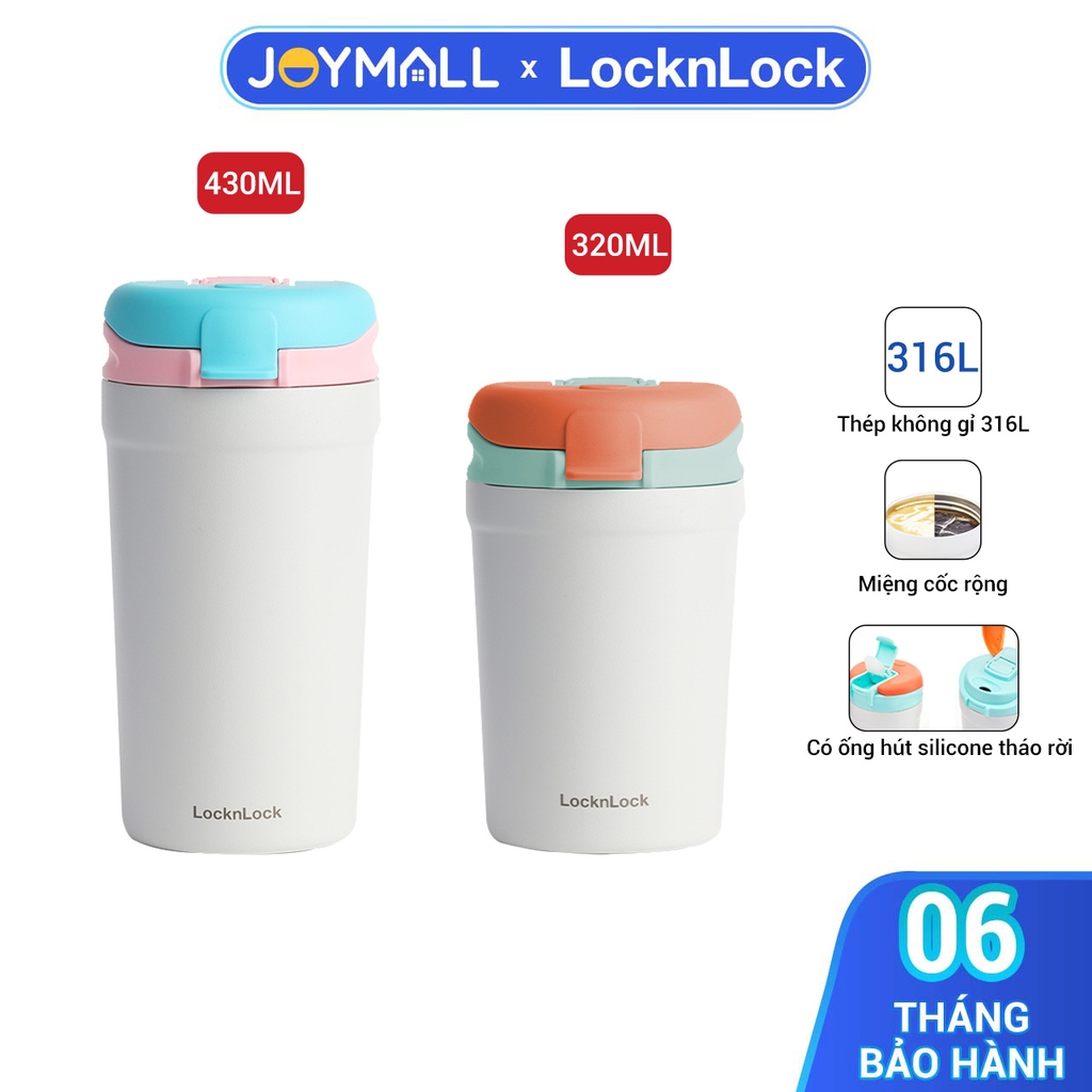 Ly giữ nhiệt LocknLock LHC4290 LHC4298 thép 316L, Hàng chính hãng, 320-430ml, nắp bật hai chiều, có ống hút - JoyMall