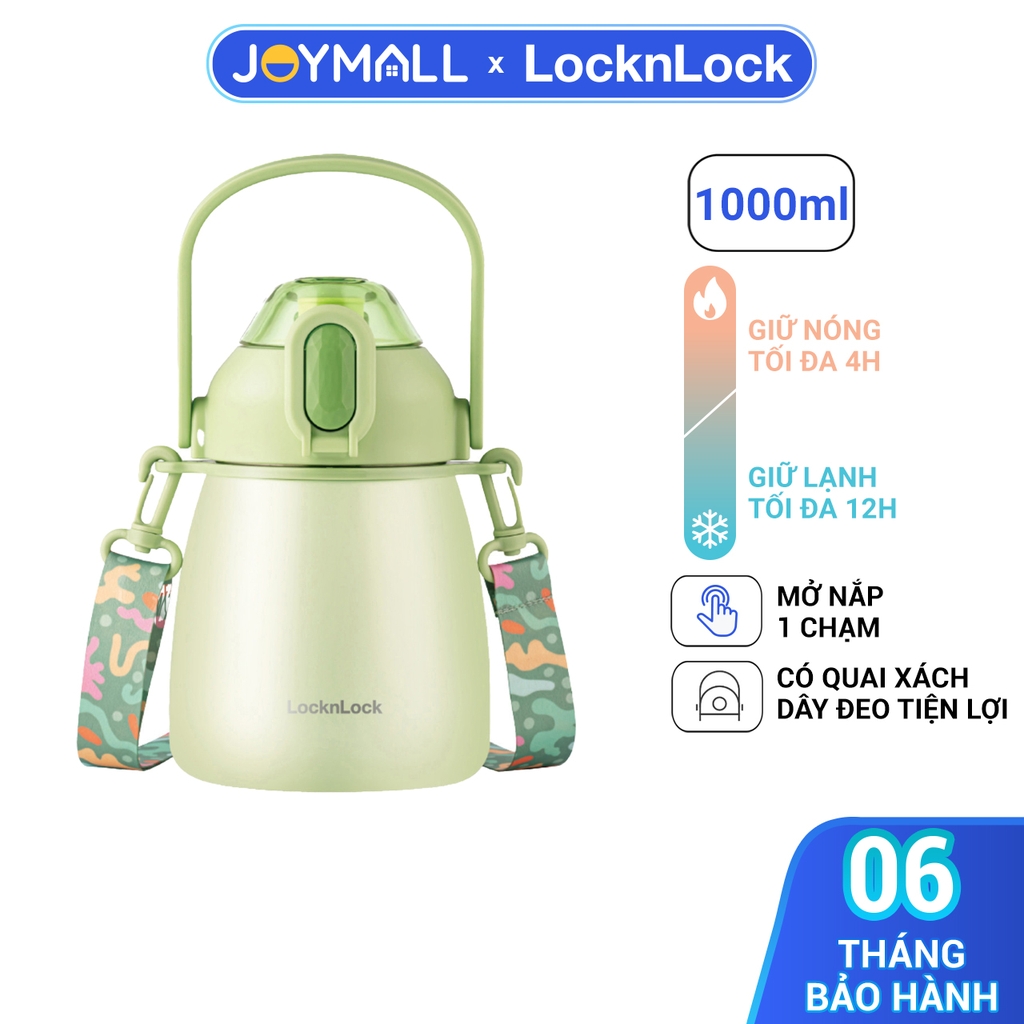 Bình giữ nhiệt LocknLock 1-1.5L LHC3311 LHC3312 - Hàng chính hãng chất liệu thép không gỉ, có dây deo, nắp bật 1 chạm tiện lợi - JoyMall