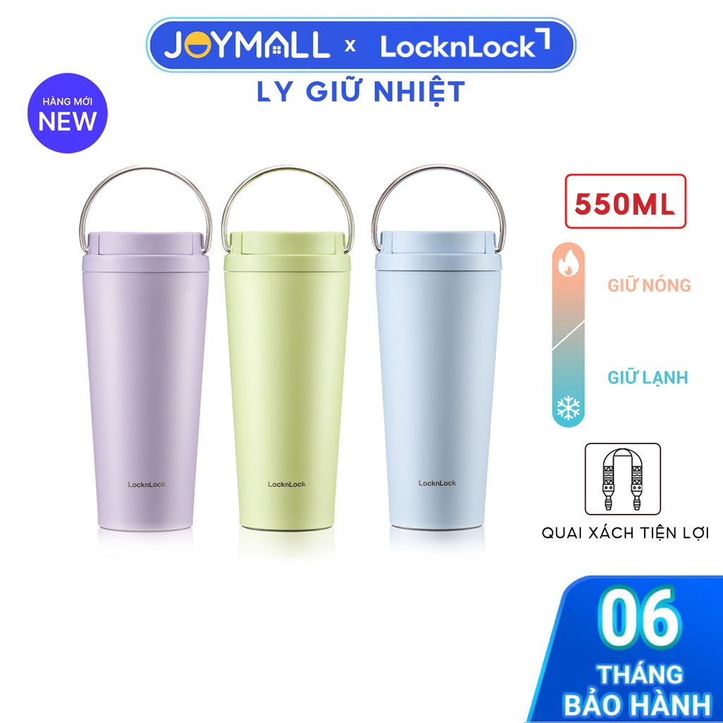 Ly Giữ Nhiệt LocknLock Bucket One Touch LHC3345 550ml, Hàng Chính Hãng, Quai Xách Tiện Lợi - JoyMall