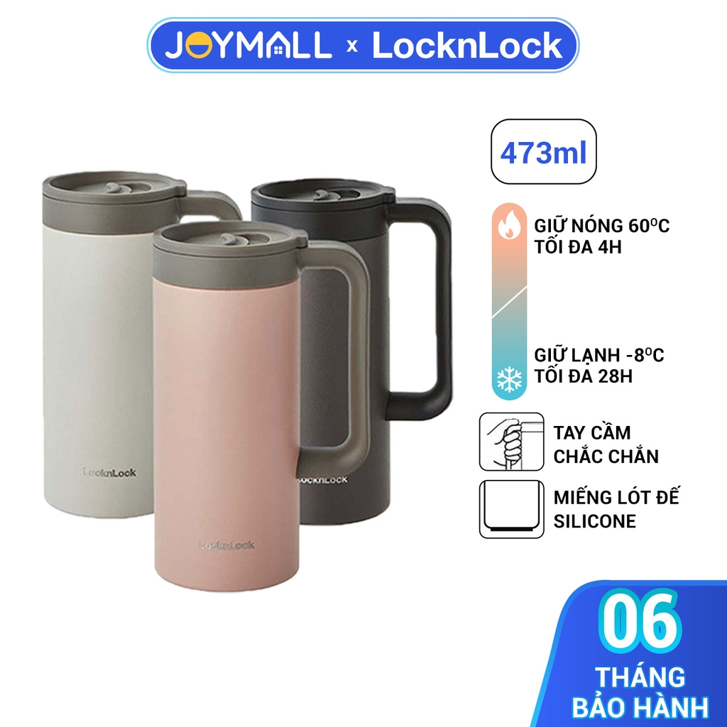 Ly giữ nhiệt LocknLock 473ml có tay cầm LHC4247 - Hàng chính hãng, miệng ly rộng, đế silicone chống ồn - JoyMall