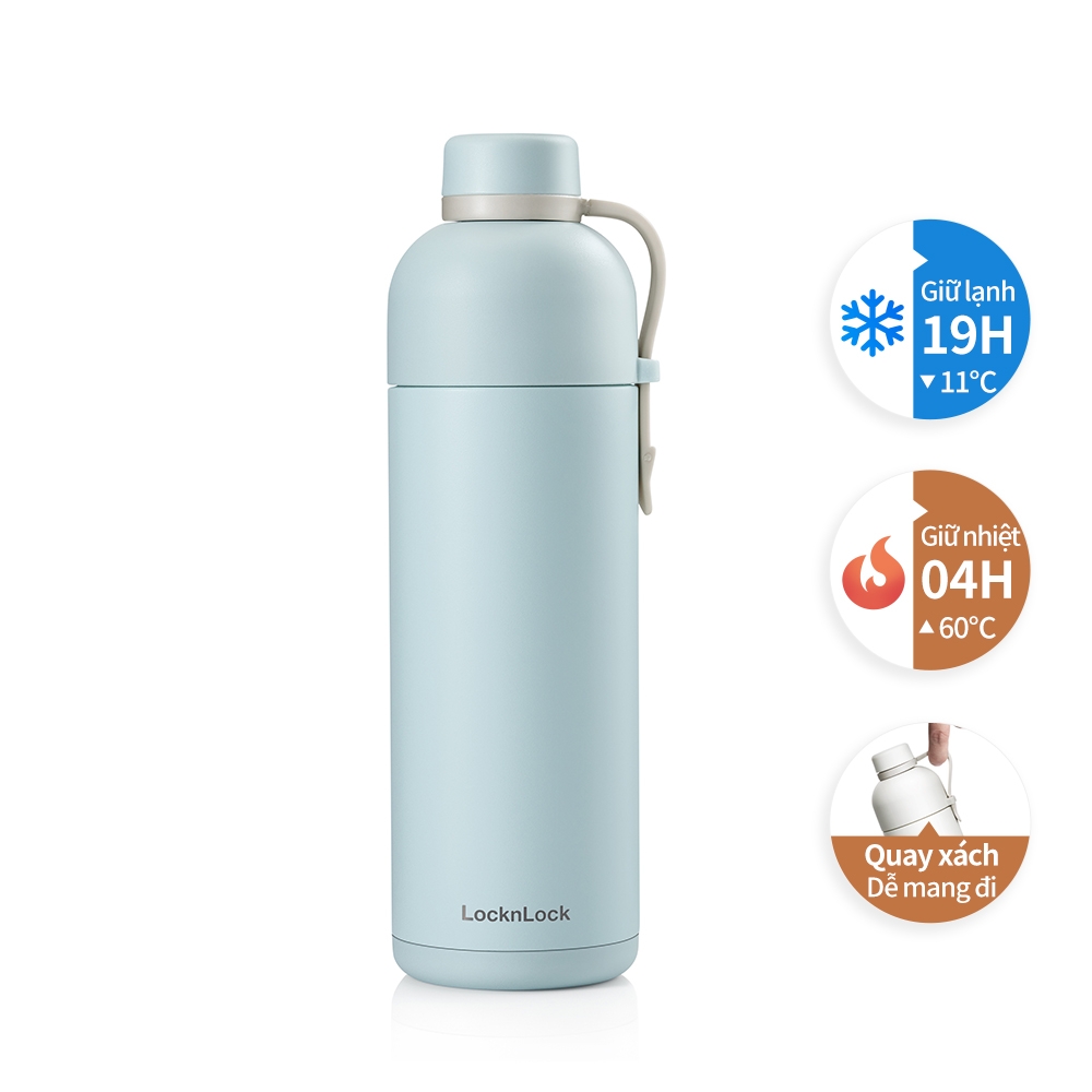 Bình giữ nhiệt LocknLock Belt Bottle LHC4267 490ml - Hàng chính hãng có quai xách, miệng rộng có thể cho đá - JoyMall